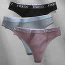 FINETOO 3PCS/Set M-XL Women's Cotton Thong Female Underpant Letter Waist Underwear For Ladies Sexy G-string Brief Woman Lingerie
