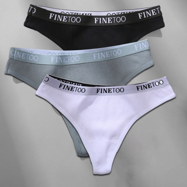 FINETOO 3PCS/Set M-XL Women's Cotton Thong Female Underpant Letter Waist Underwear For Ladies Sexy G-string Brief Woman Lingerie