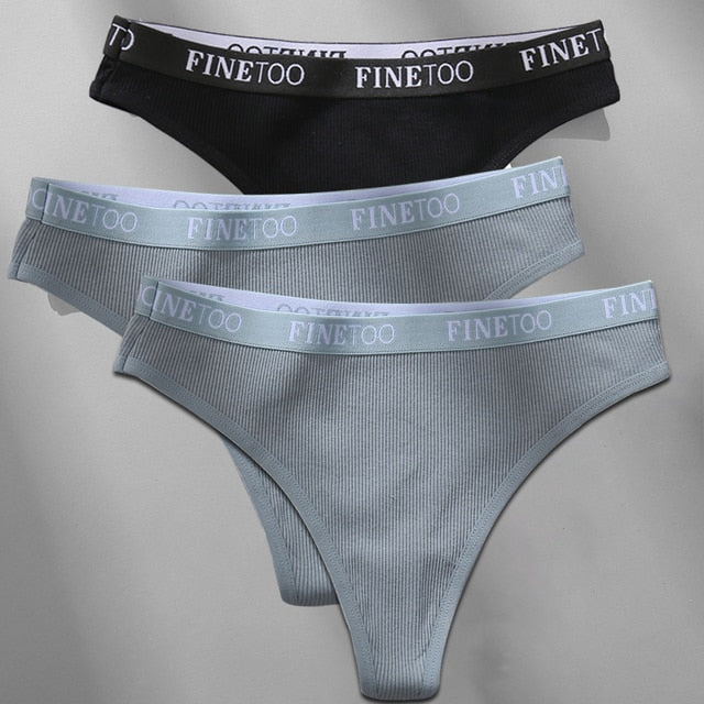FINETOO 3PCS/Set M-XL Women's Cotton Thong Female Underpant Letter Waist Underwear For Ladies Sexy G-string Brief Woman Lingerie