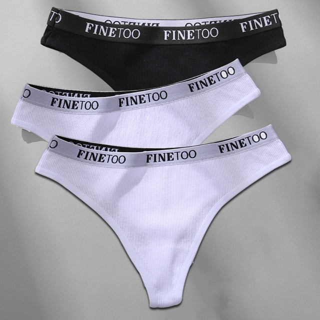 FINETOO 3PCS/Set M-XL Women's Cotton Thong Female Underpant Letter Waist Underwear For Ladies Sexy G-string Brief Woman Lingerie