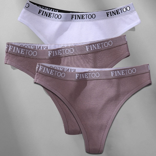 FINETOO 3PCS/Set M-XL Women's Cotton Thong Female Underpant Letter Waist Underwear For Ladies Sexy G-string Brief Woman Lingerie
