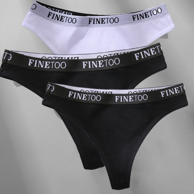 FINETOO 3PCS/Set M-XL Women's Cotton Thong Female Underpant Letter Waist Underwear For Ladies Sexy G-string Brief Woman Lingerie