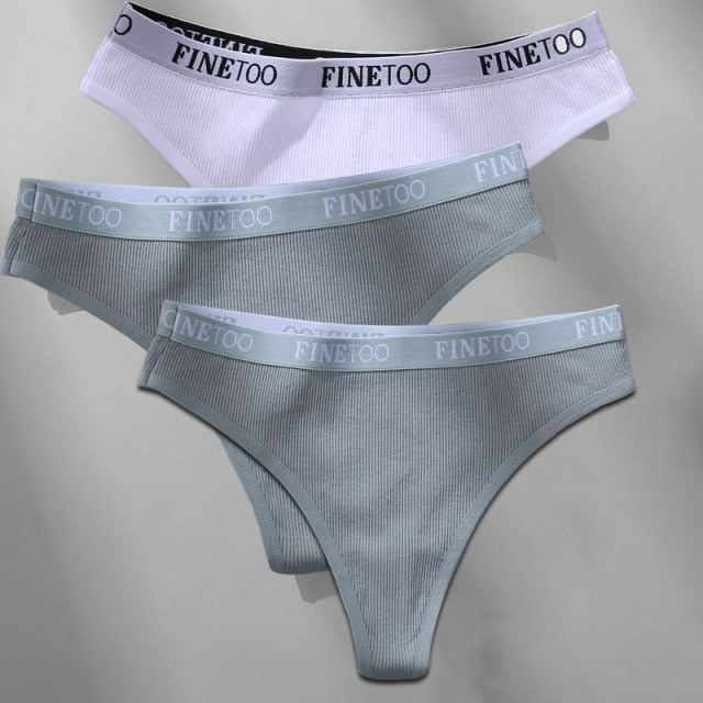 FINETOO 3PCS/Set M-XL Women's Cotton Thong Female Underpant Letter Waist Underwear For Ladies Sexy G-string Brief Woman Lingerie