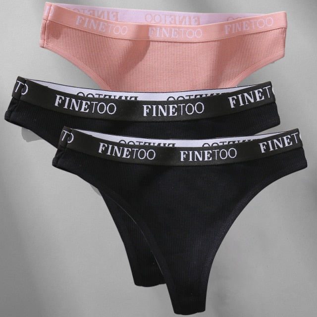 FINETOO 3PCS/Set M-XL Women's Cotton Thong Female Underpant Letter Waist Underwear For Ladies Sexy G-string Brief Woman Lingerie
