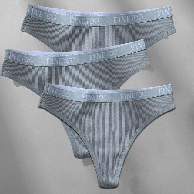 FINETOO 3PCS/Set M-XL Women's Cotton Thong Female Underpant Letter Waist Underwear For Ladies Sexy G-string Brief Woman Lingerie
