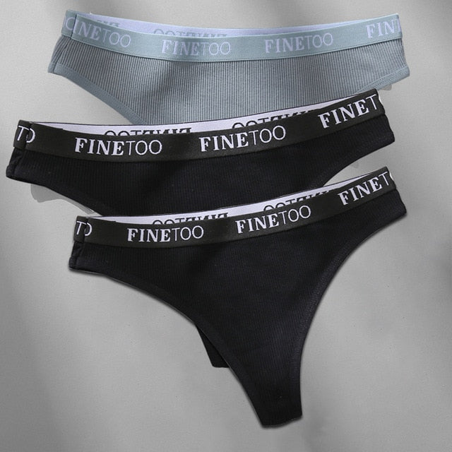 FINETOO 3PCS/Set M-XL Women's Cotton Thong Female Underpant Letter Waist Underwear For Ladies Sexy G-string Brief Woman Lingerie