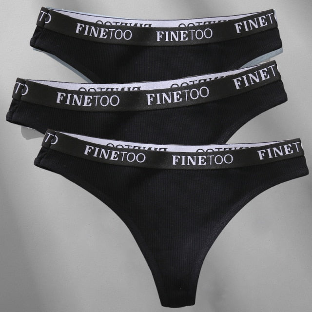 FINETOO 3PCS/Set M-XL Women's Cotton Thong Female Underpant Letter Waist Underwear For Ladies Sexy G-string Brief Woman Lingerie