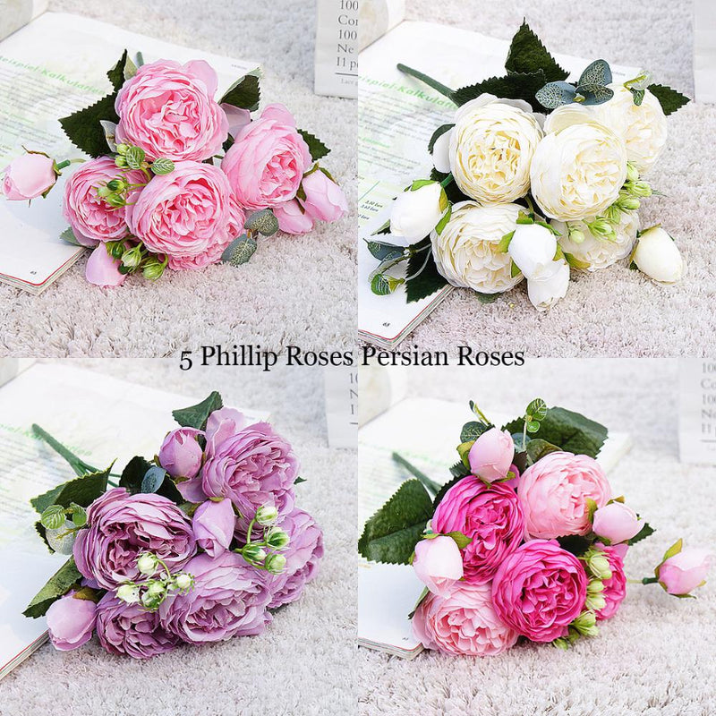 2021 Beautiful Rose Peony Artificial Silk Flowers Small bouquet flores Home Party Spring Wedding Decoration  Fake Flower