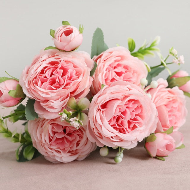 2021 Beautiful Rose Peony Artificial Silk Flowers Small bouquet flores Home Party Spring Wedding Decoration  Fake Flower