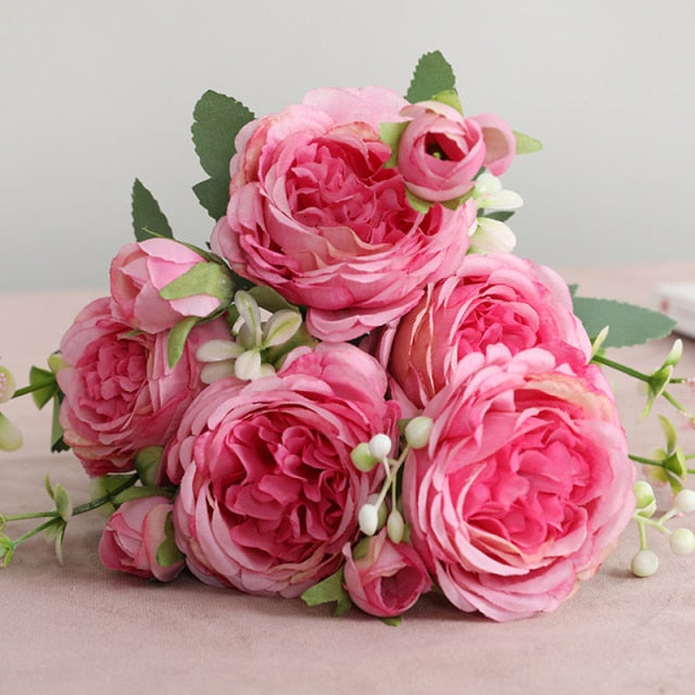 2021 Beautiful Rose Peony Artificial Silk Flowers Small bouquet flores Home Party Spring Wedding Decoration  Fake Flower