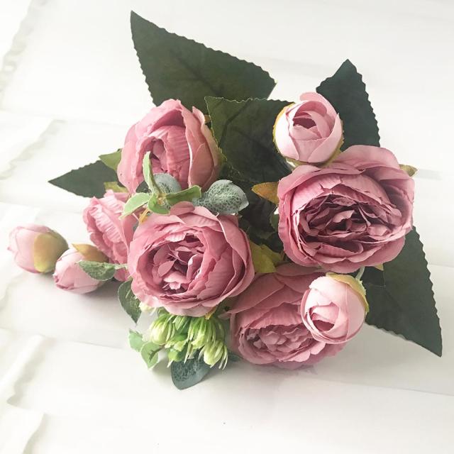2021 Beautiful Rose Peony Artificial Silk Flowers Small bouquet flores Home Party Spring Wedding Decoration  Fake Flower