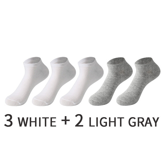 5 Pairs/Set Men's Cotton Short Socks Thin Black White Business Men Boat Sock Soft Breathable Solid Color Summer Male Ankle Socks
