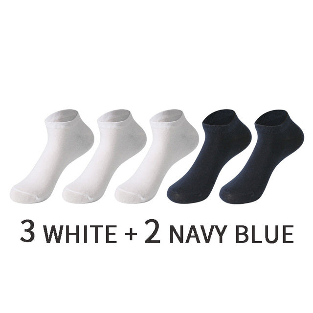 5 Pairs/Set Men's Cotton Short Socks Thin Black White Business Men Boat Sock Soft Breathable Solid Color Summer Male Ankle Socks