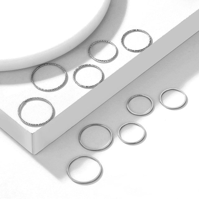 Hiphop/Rock Metal Geometry Circular Punk Rings Set Opening Index Finger Accessories Buckle Joint Tail Ring for Women Jewelry