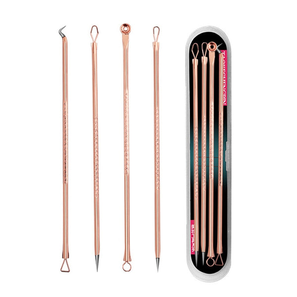 4PCS  Acne Blemish Remover Blackhead Extractor Black Dots Cleaner Needles Set Black Spots Pore Cleanser Tool   Rose Gold Sliver