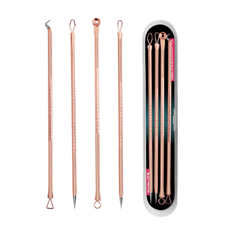 4PCS  Acne Blemish Remover Blackhead Extractor Black Dots Cleaner Needles Set Black Spots Pore Cleanser Tool   Rose Gold Sliver