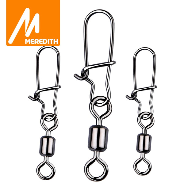 MEREDITH Fishing Connector 50PCS/Lot 2# 4# 6# 8# 10# Pin Bearing Rolling Swivel Stainless Steel With Snap Fishhook Lure Tackle