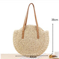 Round Straw Beach Bag Vintage Handmade Woven Shoulder Bag Raffia circle Rattan bags Bohemian Summer Vacation Casual Bags