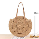 Round Straw Beach Bag Vintage Handmade Woven Shoulder Bag Raffia circle Rattan bags Bohemian Summer Vacation Casual Bags