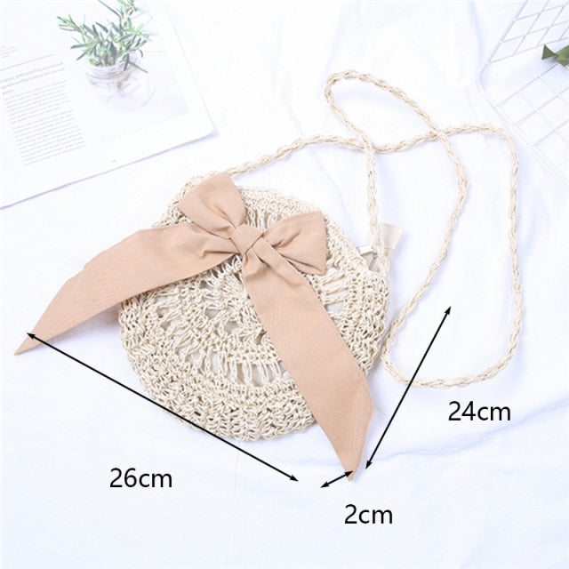 Round Straw Beach Bag Vintage Handmade Woven Shoulder Bag Raffia circle Rattan bags Bohemian Summer Vacation Casual Bags