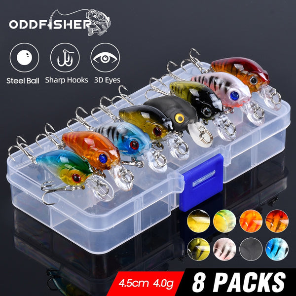 8pcs Crankbaits Set Mixed Colors Fishing Lures Minnow Baits Wobbler with Box Bass Swimbait Sea Swim Jerkbait Trout Tackle Hard