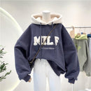 OUSLEE Fashion Patchwork Oversize Sweatshirt Women Winter Casual Loose Cotton Thick Letter Long Sleeve Hoodies Female Streetwear