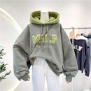 OUSLEE Fashion Patchwork Oversize Sweatshirt Women Winter Casual Loose Cotton Thick Letter Long Sleeve Hoodies Female Streetwear