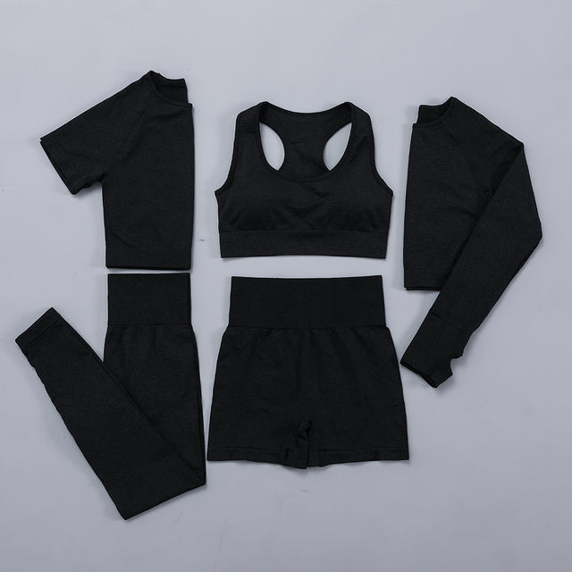 Seamless Women  yoga set Workout Gym Long Sleeve Fitness Crop Top High Waist Leggings Sport Clothing Suits