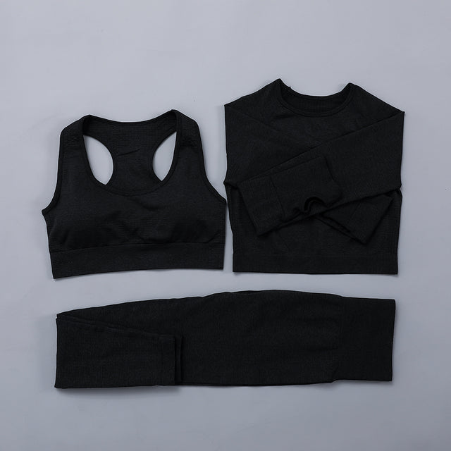 Seamless Women  yoga set Workout Gym Long Sleeve Fitness Crop Top High Waist Leggings Sport Clothing Suits