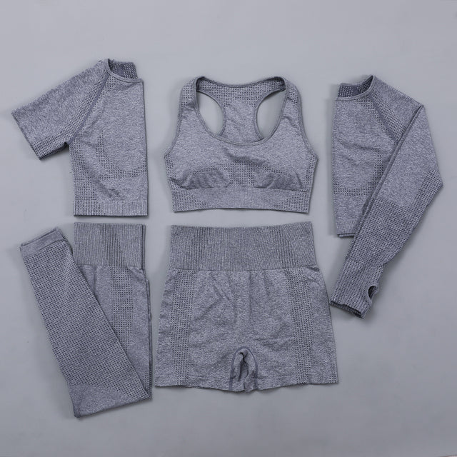 Seamless Women  yoga set Workout Gym Long Sleeve Fitness Crop Top High Waist Leggings Sport Clothing Suits