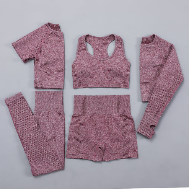 Seamless Women  yoga set Workout Gym Long Sleeve Fitness Crop Top High Waist Leggings Sport Clothing Suits