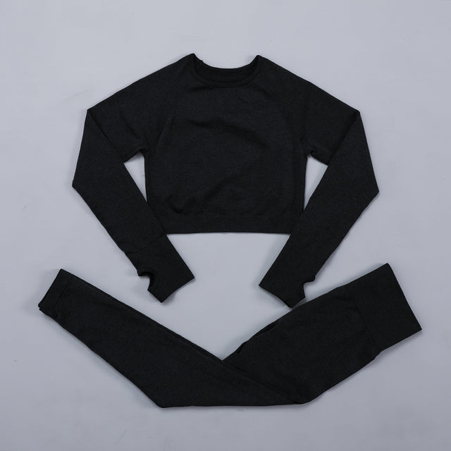 Seamless Women  yoga set Workout Gym Long Sleeve Fitness Crop Top High Waist Leggings Sport Clothing Suits