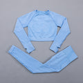 Seamless Women  yoga set Workout Gym Long Sleeve Fitness Crop Top High Waist Leggings Sport Clothing Suits