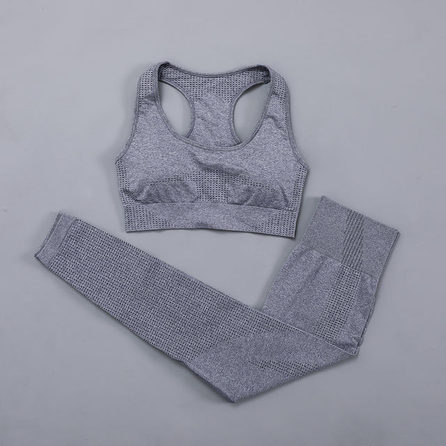 Seamless Women  yoga set Workout Gym Long Sleeve Fitness Crop Top High Waist Leggings Sport Clothing Suits