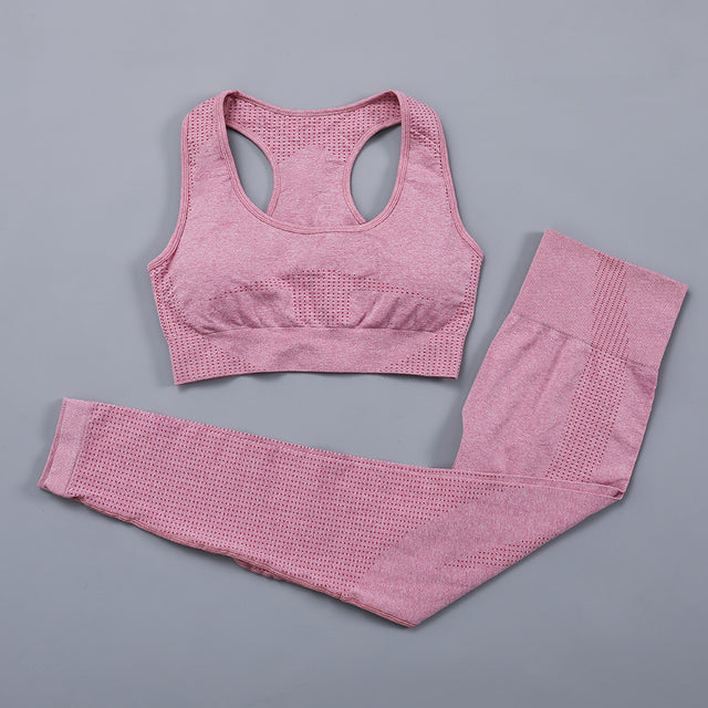 Seamless Women  yoga set Workout Gym Long Sleeve Fitness Crop Top High Waist Leggings Sport Clothing Suits