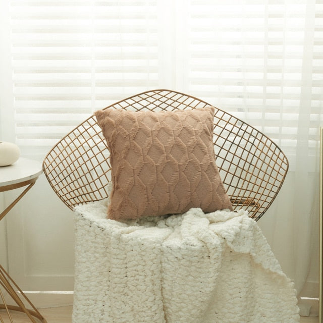 3D Rhombus Plush Pillow Cover Geometric Decorative Throw Pillow Case Soft Cozy Bed Sofa Cushion Cover for Nordic Home Fall Decor