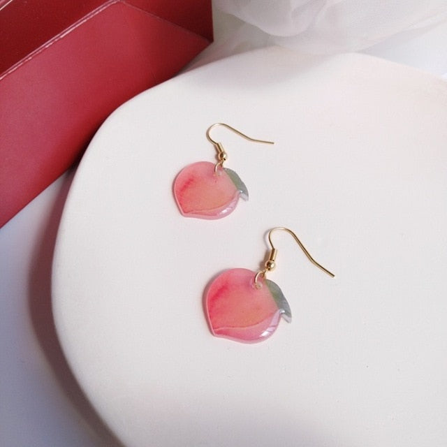 AOMU 2020 New Japan Korean Cherry Fruit Shaped Drop Earrings For Women Sweet Girls Cute Brincos Line Pendientes Jewelry Gifts