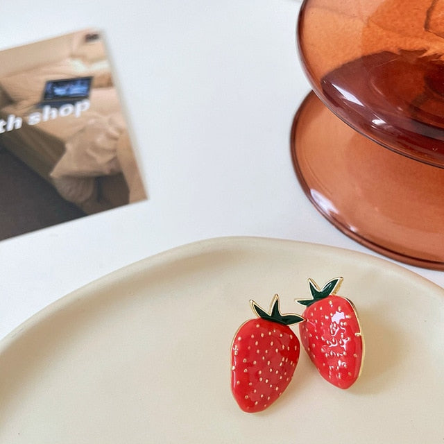 AOMU 2020 New Japan Korean Cherry Fruit Shaped Drop Earrings For Women Sweet Girls Cute Brincos Line Pendientes Jewelry Gifts