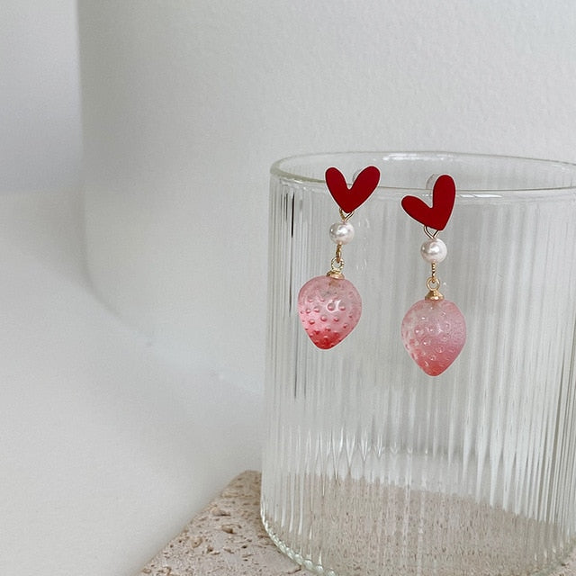 AOMU 2020 New Japan Korean Cherry Fruit Shaped Drop Earrings For Women Sweet Girls Cute Brincos Line Pendientes Jewelry Gifts