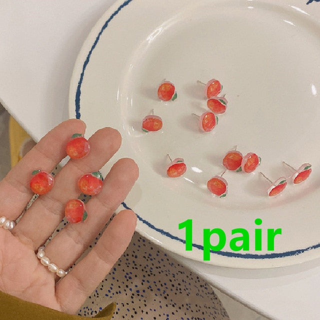 AOMU 2020 New Japan Korean Cherry Fruit Shaped Drop Earrings For Women Sweet Girls Cute Brincos Line Pendientes Jewelry Gifts