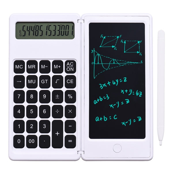 Foldable Calculator & 6 Inch LCD Writing Tablet Digital Drawing Pad 12 Digits Display with Stylus Pen Erase Button Lock Function