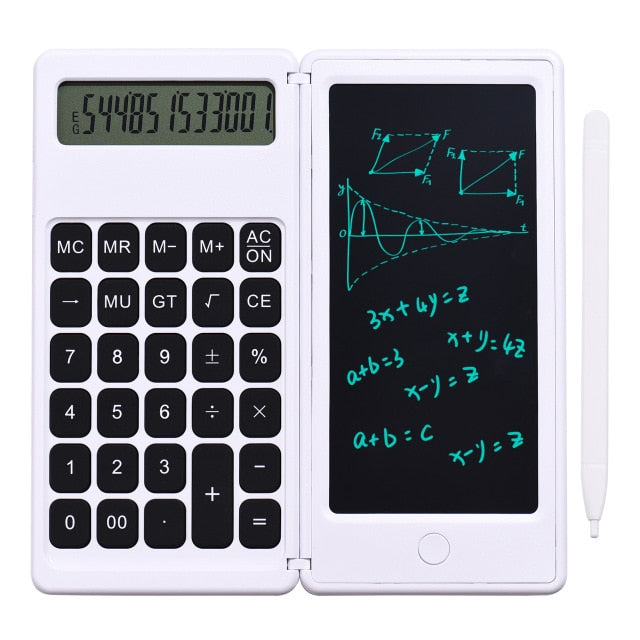 Foldable Calculator & 6 Inch LCD Writing Tablet Digital Drawing Pad 12 Digits Display with Stylus Pen Erase Button Lock Function