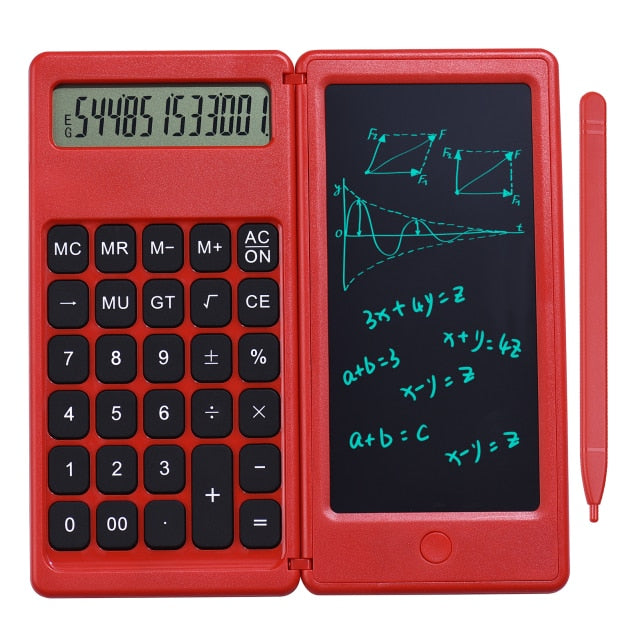 Foldable Calculator & 6 Inch LCD Writing Tablet Digital Drawing Pad 12 Digits Display with Stylus Pen Erase Button Lock Function