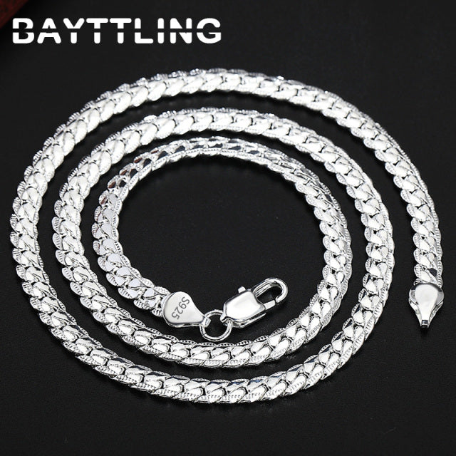 BAYTTLING S925 Sterling Silver Gold/Silver 8/18/20/24 Inch Side Chain Necklace For Women Men Fashion Jewelry Gifts