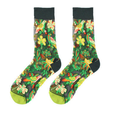 CHAOZHU Girls Cute Cartoon Fruits Sheer Kawaii Lady Women Summer Fall Avocado Lemon Pineapple Cherry Jacquard Socks Female