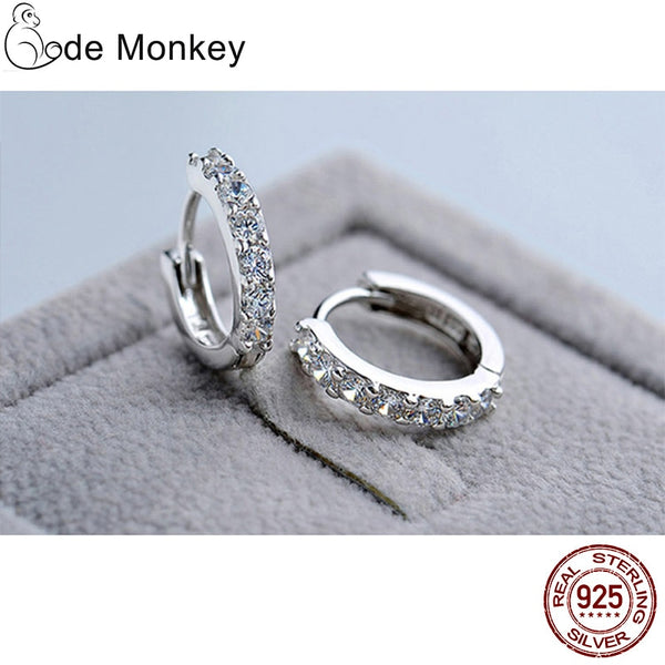 CodeMonkey 100% Real 925 Sterling Silver Crystal Circle Earring For Women Making Jewelry Gift Wedding Party Engagement E024