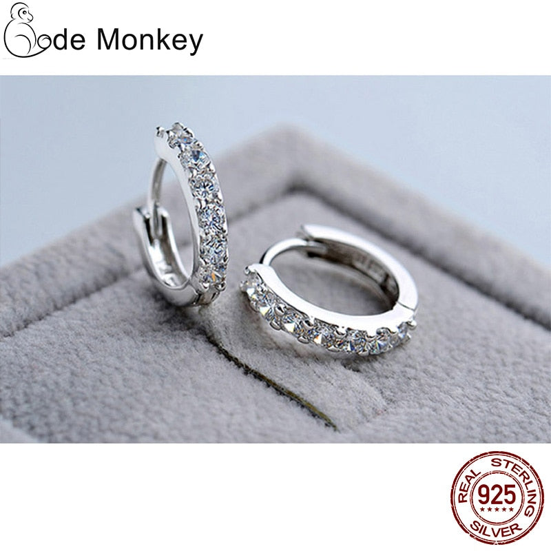 CodeMonkey 100% Real 925 Sterling Silver Crystal Circle Earring For Women Making Jewelry Gift Wedding Party Engagement E024