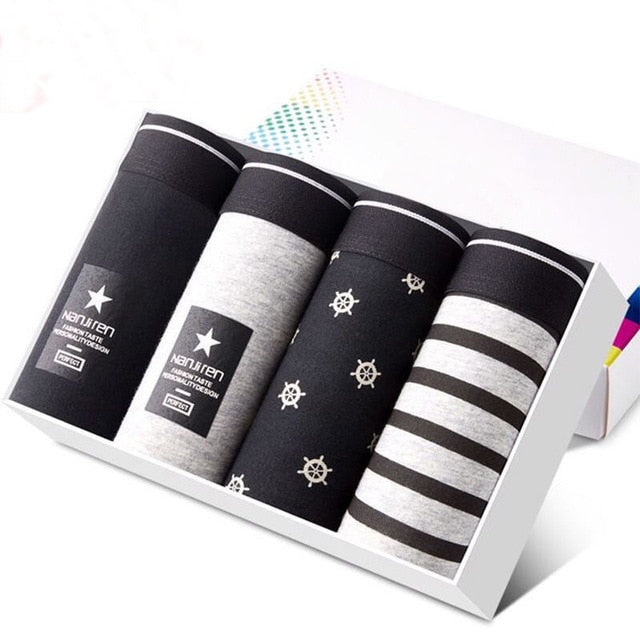 4Pcs/Lot Men's Panties Boxer Print Underwear Cotton Shorts For Male Couple Sexy Set Calecon Large Size Underpants L-5XL