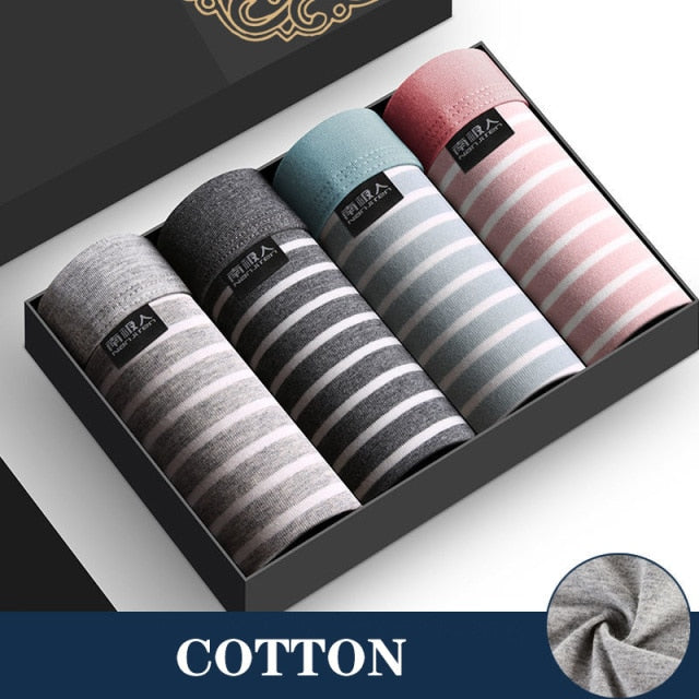 4Pcs/Lot Men's Panties Boxer Print Underwear Cotton Shorts For Male Couple Sexy Set Calecon Large Size Underpants L-5XL