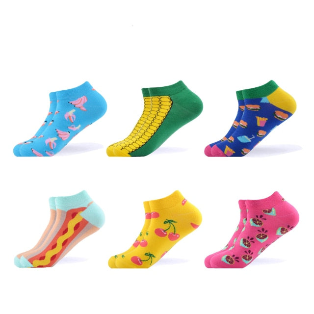 SANZETTI 6-12 Pairs/Lot Men's Ankle Socks Casual Novelty Colorful Summer Happy Combed Cotton Short Socks Plaid Dress Boat Socks